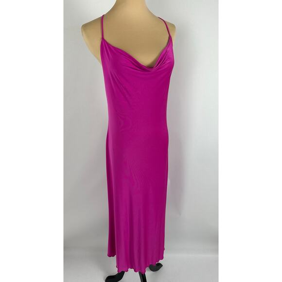 Sincerely Jules Size Large Pink 90s Slinky Slip dress Midi Cowl Neck Barbiecore - Picture 1 of 9
